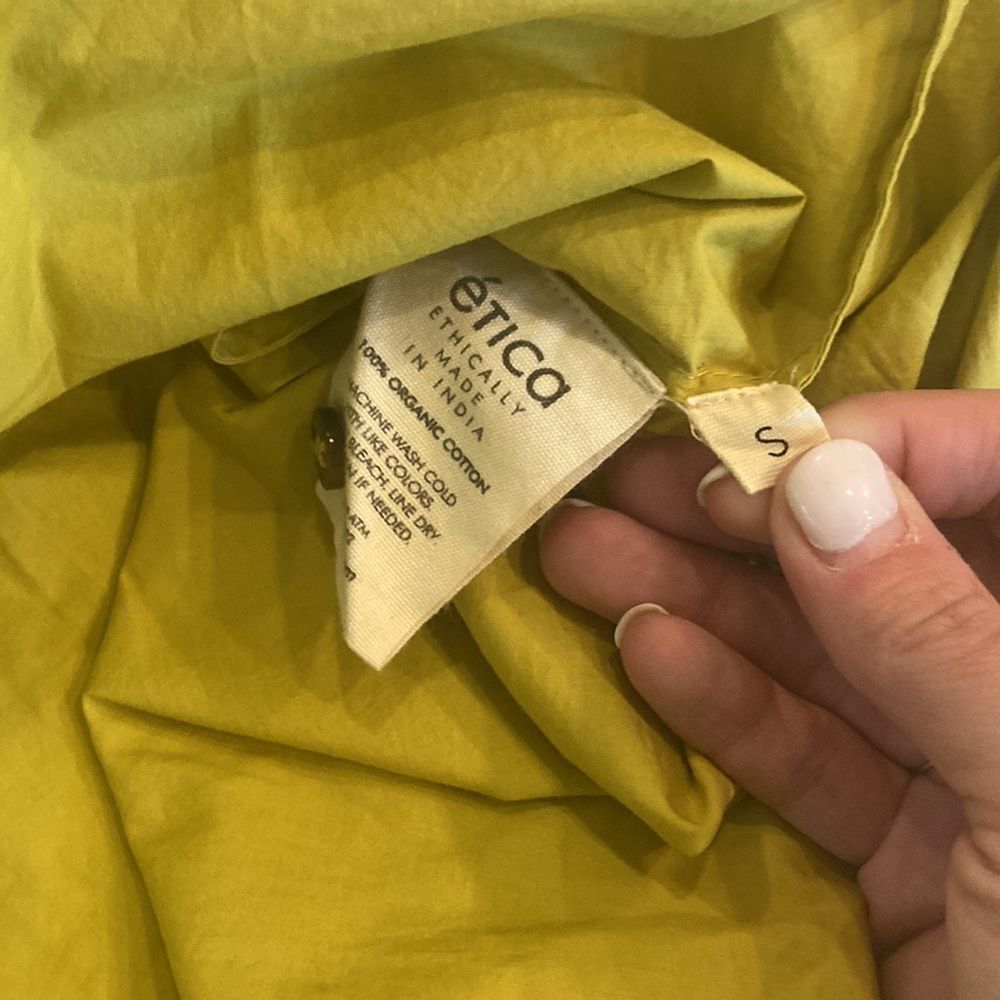 Etica Tina Shirt Dress 100% Organic Cotton Poplin Midi Natural Yellow Dress S - Picture 8 of 9
